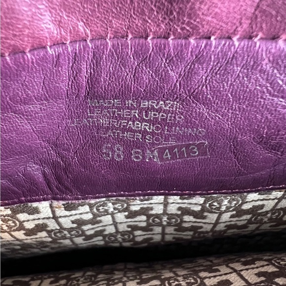 TORY BURCH wine/eggplant leather gold logo platform heeled knee high boots 8 - Picture 7 of 10